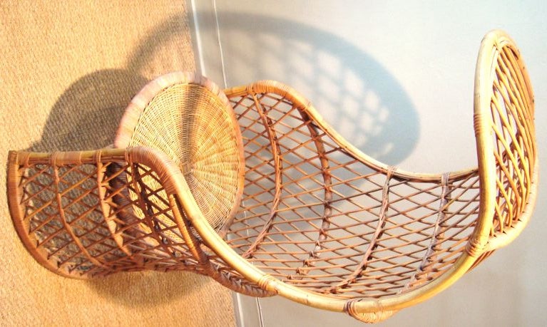 Mid-20th Century 1960's Italian Woven Wicker and Rattan Canopy Chair