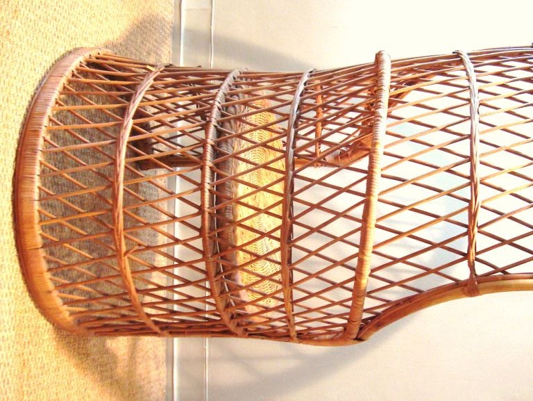 1960's Italian Woven Wicker and Rattan Canopy Chair 1