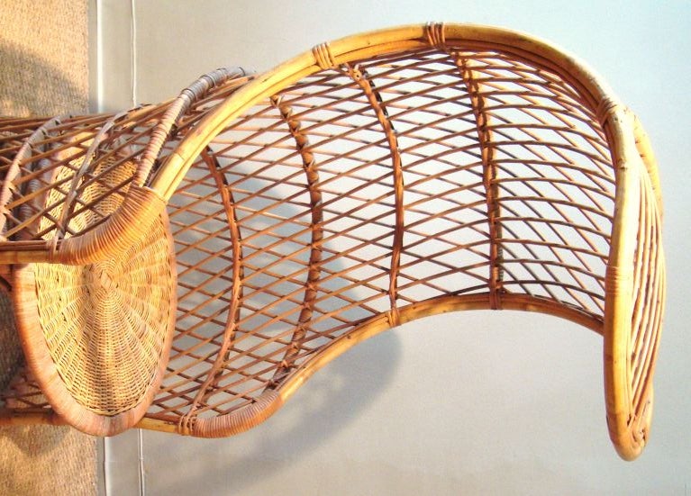 1960's Italian Woven Wicker and Rattan Canopy Chair 2