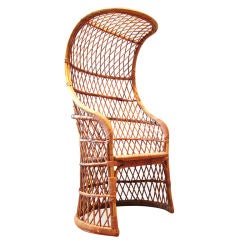 1960's Italian Woven Wicker and Rattan Canopy Chair