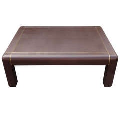 Fabulous 1970's Karl Springer Chocolate Brown Leather Cocktail Table