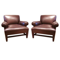 Pair of Angelo Donghia Chocolate Leather Club Chairs