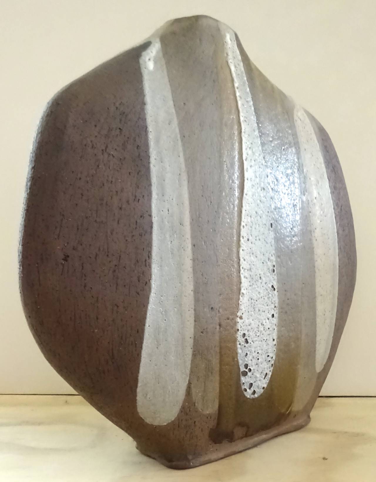 American Rare 1950s David Cressey Studio, Slab Built Flame Glaze Art Pottery Vase For Sale