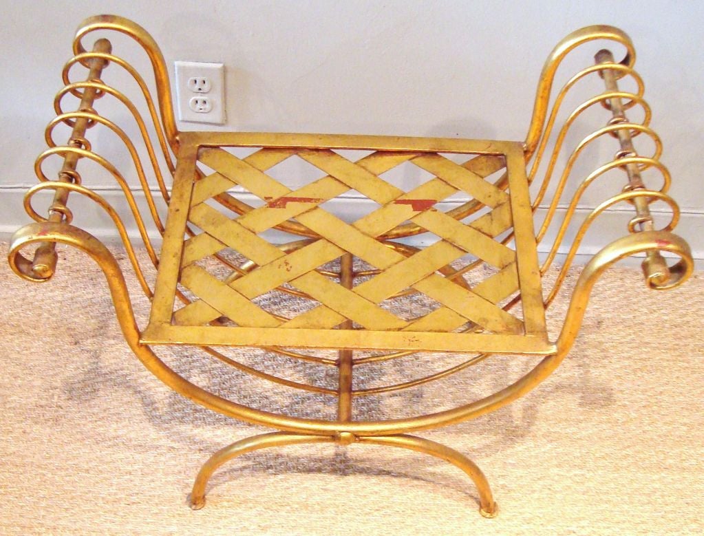 1950's Italian Gilt Iron Curule Form Bench
