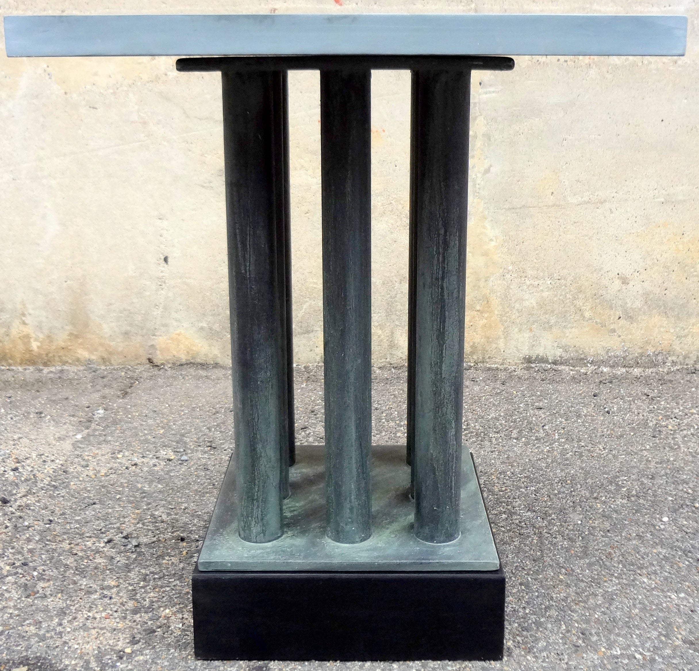 1970's Neoclassical Bronze and Stone End Table For Sale