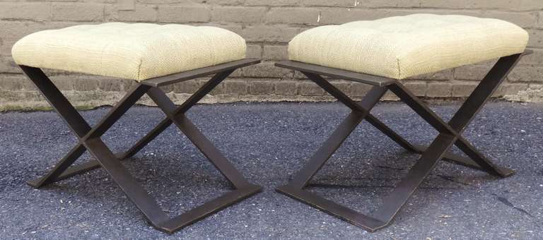 20th Century Pair of Custom Upholstered Cast Bronze Benches after Jean-Michel Frank