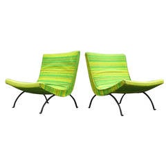 Rare Pair of 1950s Milo Baughman Scoop Lounge Chairs in Original Fabric