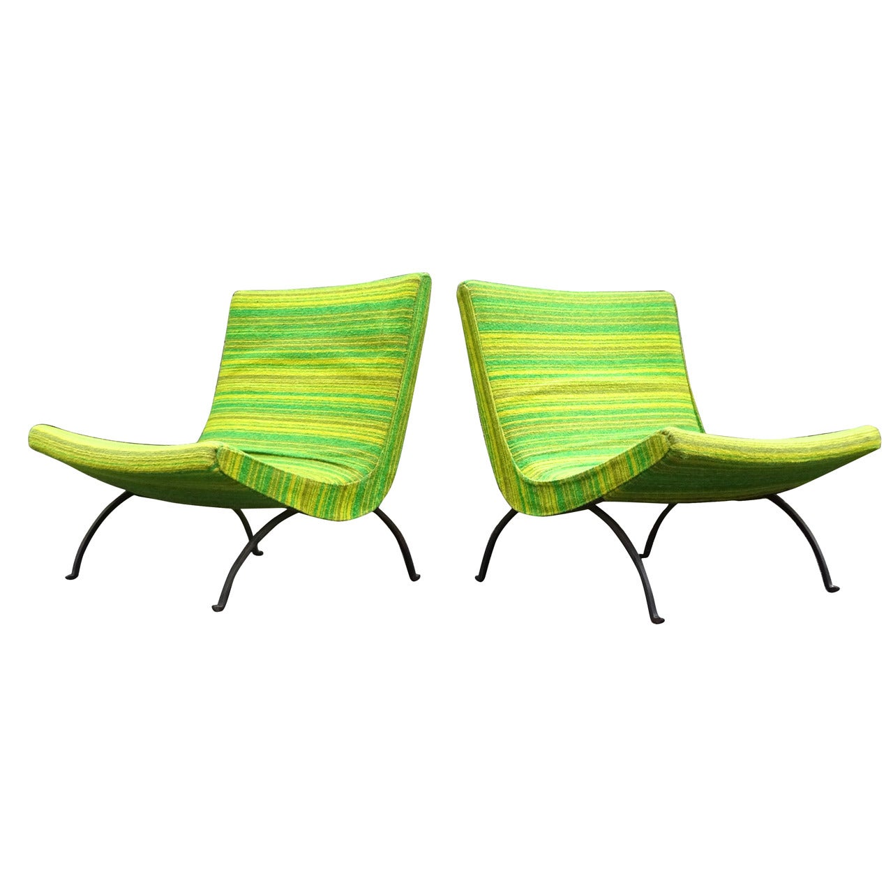 Rare Pair of 1950s Milo Baughman Scoop Lounge Chairs in Original Fabric