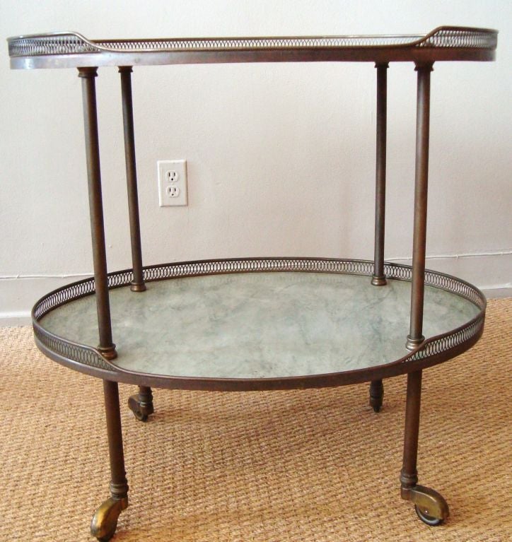 Mid-20th Century 1940's Italian Bronze and Marble Bar Cart