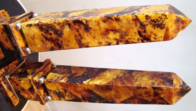 American 1970's Pair of Faux Tortoise and Nickel Obelisks