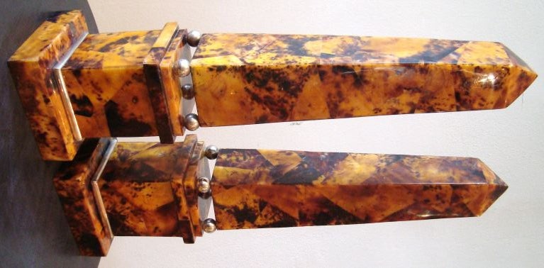 1970's Pair of Faux Tortoise and Nickel Obelisks 2