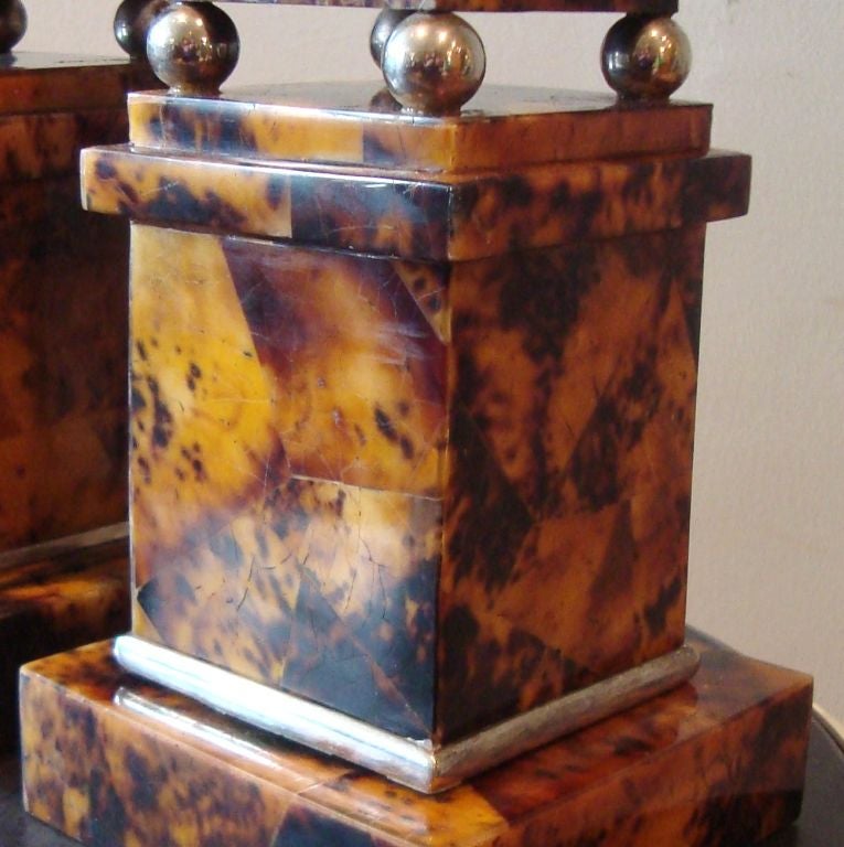 1970's Pair of Faux Tortoise and Nickel Obelisks 3