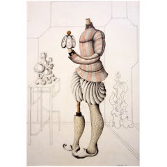 Surrealist Figural Pencil Drawing, J.C. Liberti, Argentina, 1970