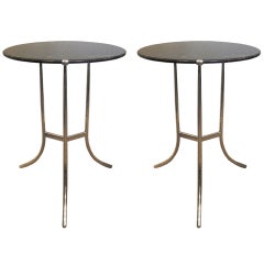 Chic Pair of Cedric Hartman Nickel and Black Marble Gueridons
