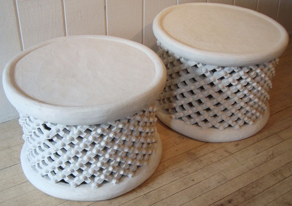 Pair of 1970's Painted  Cameroon Stools or Tables