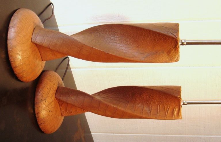Chic Pair of Alligator Covered Table Lamps after Jacques Adnet