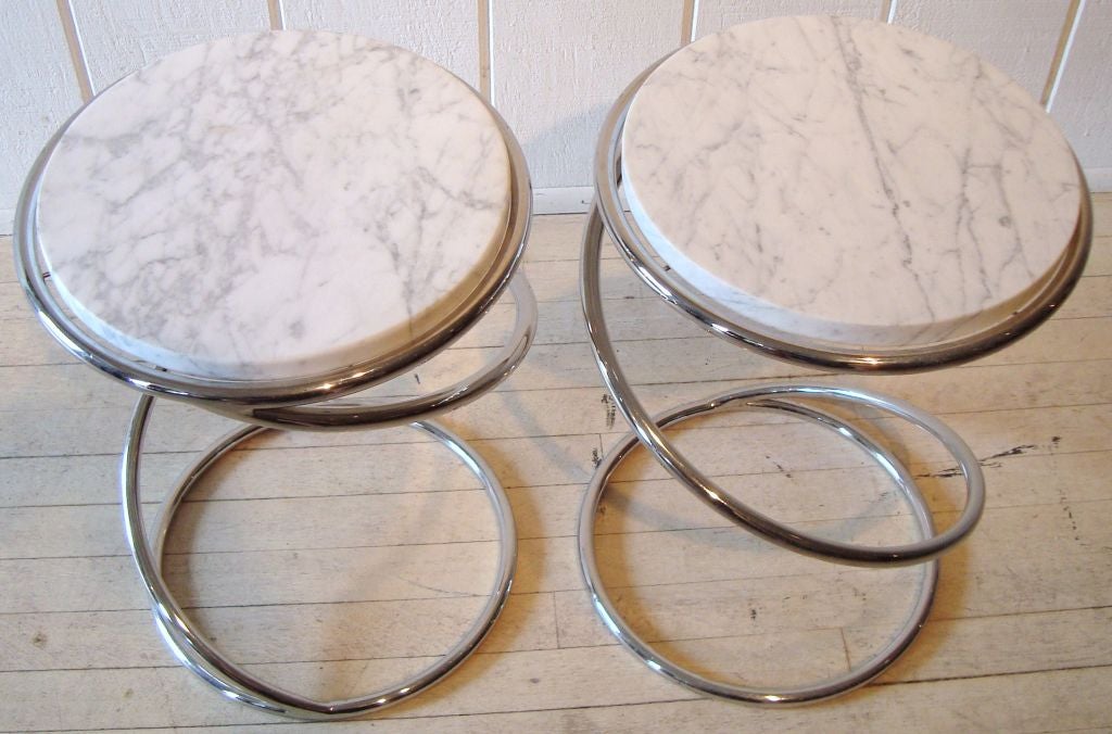 American Pair of Pace Collection Coil Tables with Custom Marble Tops