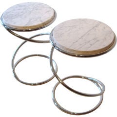 Pair of Pace Collection Coil Tables with Custom Marble Tops
