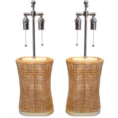 Pair of 1950's Modern Woven Rattan Table Lamps