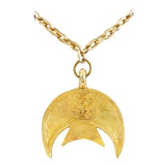 Large Tribal 1970's Gilt Bronze Pendant 1