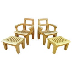 Sculptural Pair of Kevin Walz Solid Cork Lounge Chairs and Ottomans, 1998