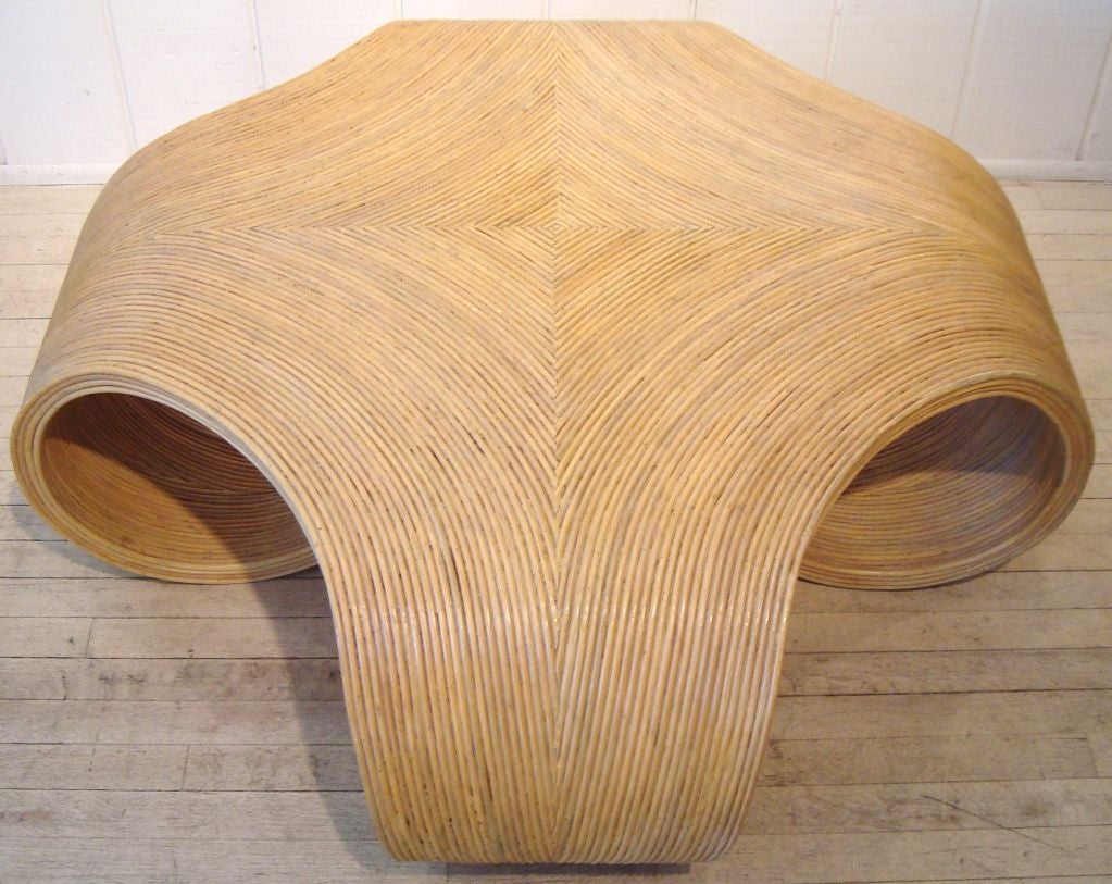Chic 1970's Italian Rattan Scroll Cocktail Table