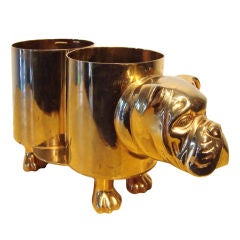 Vintage 1970's Italian Gold Plated Bulldog Wine Caddy