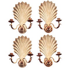 Fabulous Set of 1940's Italian Carved Wood Shell Form Sconces