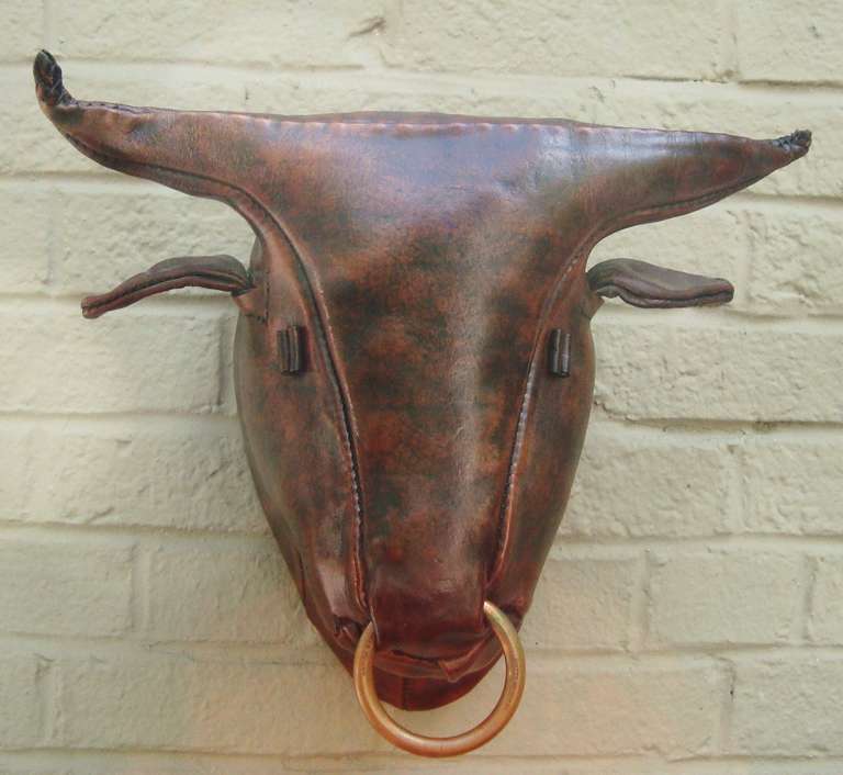 Rare Custom Liberty & Co. Leather Bull Head Trophy Sculpture