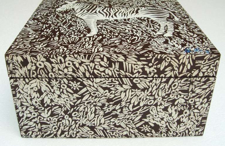American Large 1970's Bill Blass Lacquered Zebra Box For Sale