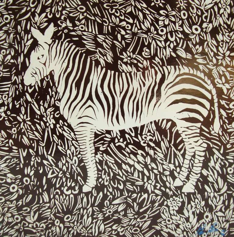 Large 1970's Painted Bill Blass Zebra Box