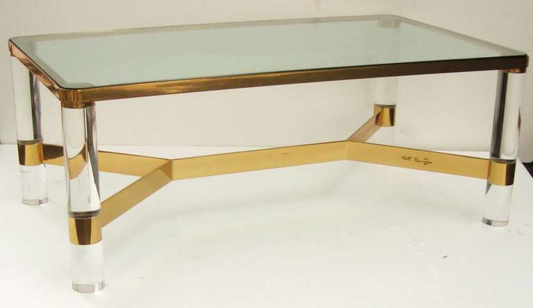 American Karl Springer Brass and Lucite Cocktail Table, circa 1980