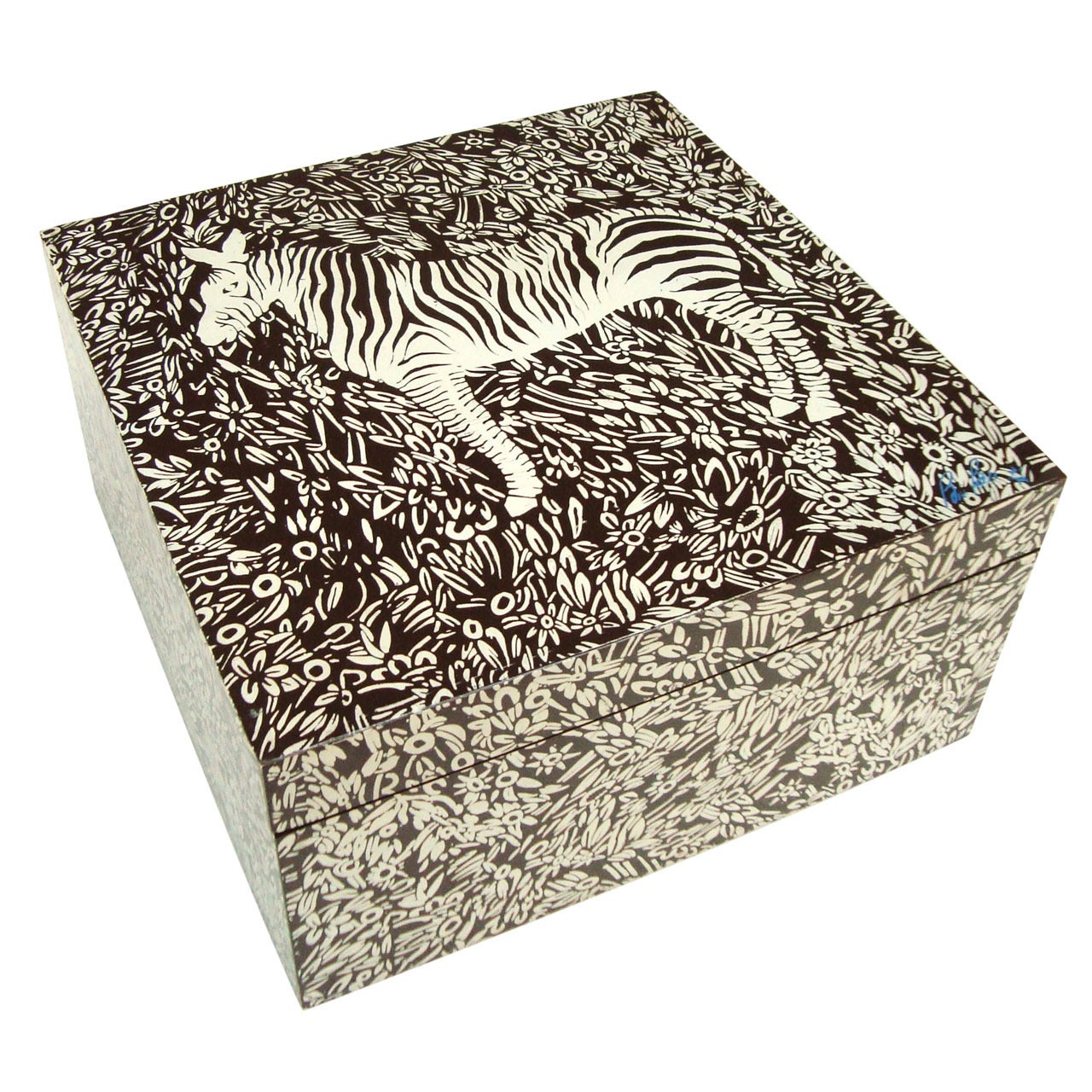 Large 1970's Bill Blass Lacquered Zebra Box For Sale