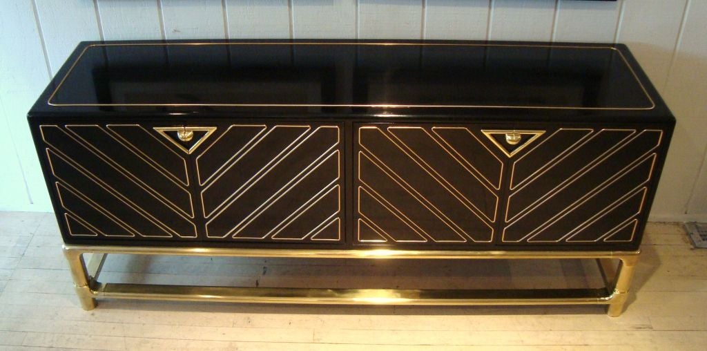 Sleek 1970's Black Lacquer and Brass Mastercraft Sideboard