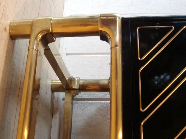 Sleek 1970's Black Lacquer and Brass Mastercraft Sideboard 3