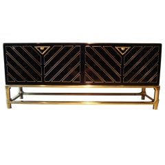 Sleek 1970's Black Lacquer and Brass Mastercraft Sideboard