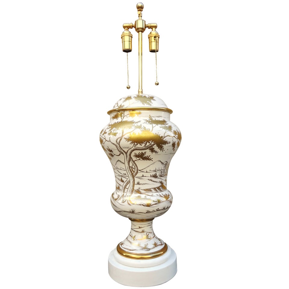 Monumental 1950's Italian Zaccagnini Art Pottery Table Lamp For Sale