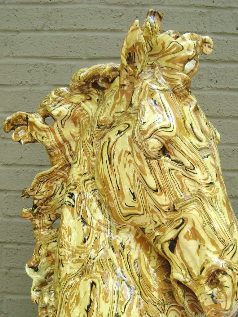 Monumental 1950's Italian Marbleized Ceramic Horse Head Sculpture