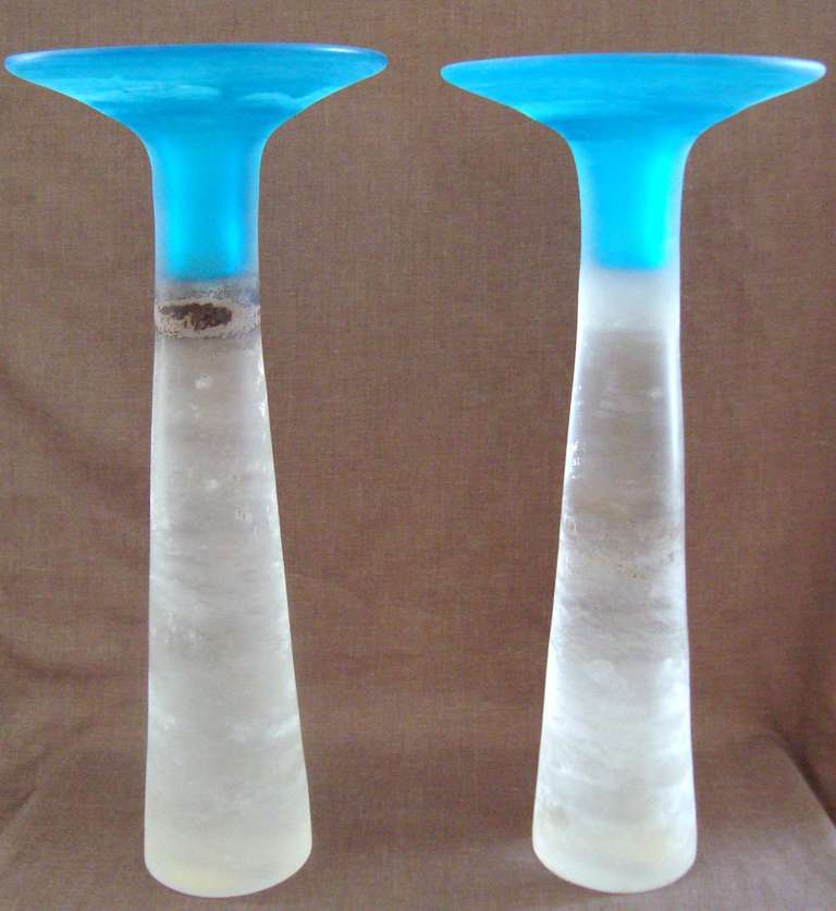 Monumental Pair of 1970's Cenedese Murano Scavo Glass Candle Holders 3