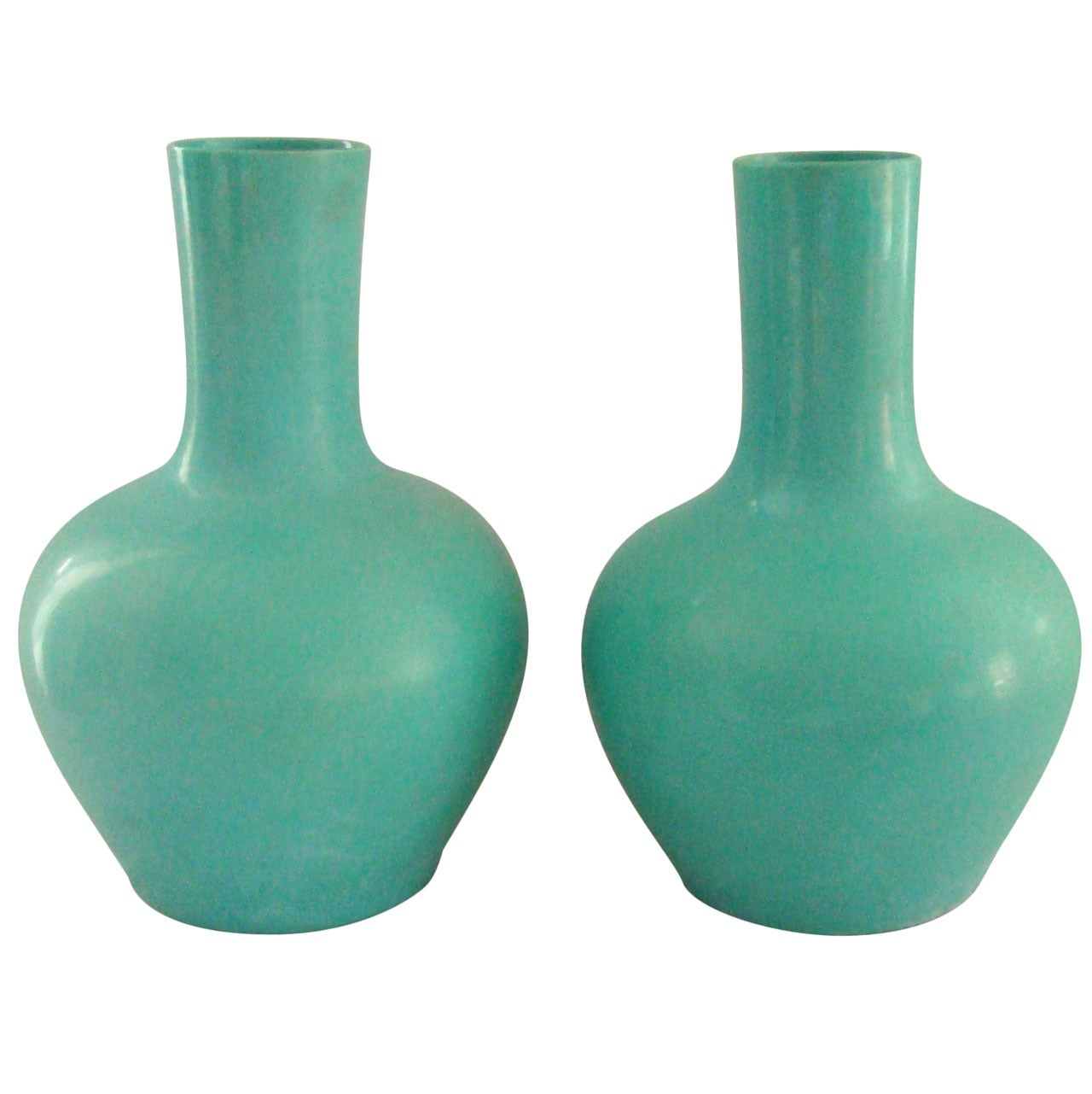 Large Pair of 1950s Aqua Porcelain Urns