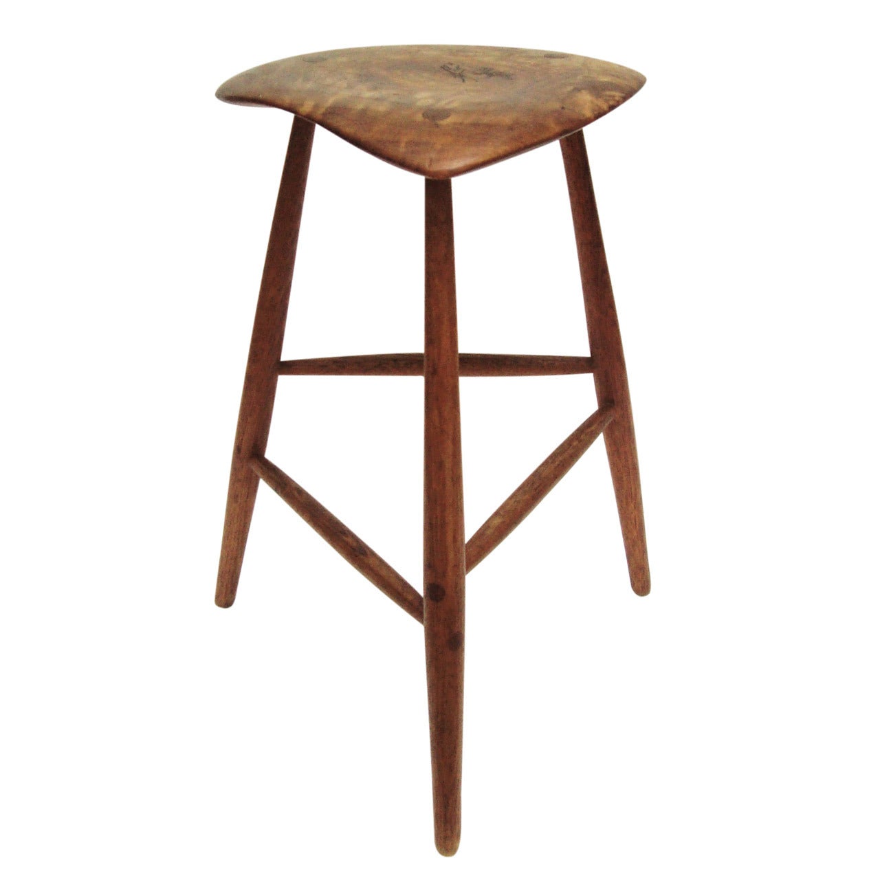 Rare Wharton Esherick Studio Walnut and Hickory Stool, 1966