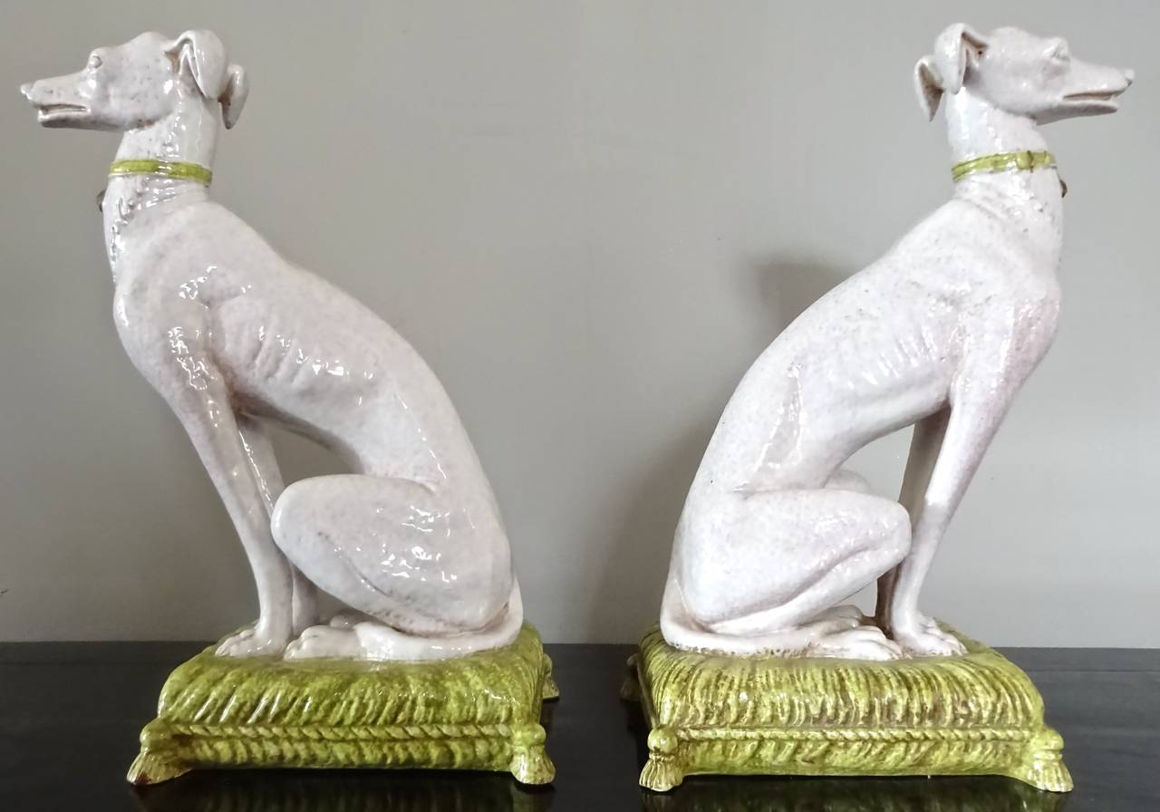 Chic Pair of 1960's Italian Art Pottery Seated Whippets