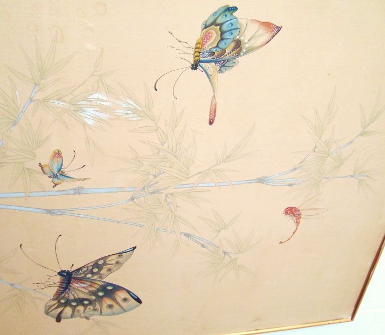 Mid-20th Century Large Vintage Gracie Hand Painted Framed Wallpaper Panel