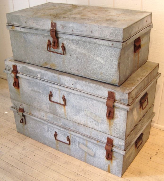 American Collection of Large Vintage Industrial Zinc Trunks