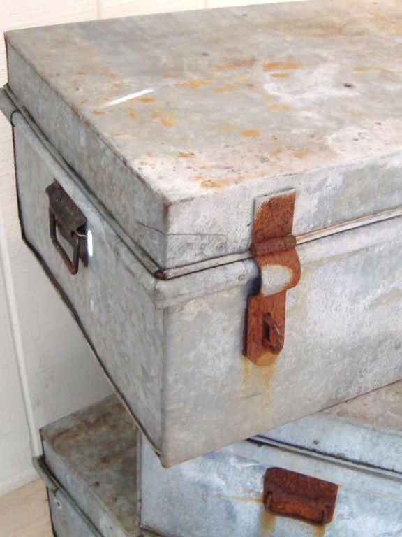 Collection of Large Vintage Industrial Zinc Trunks 3