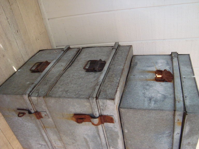 Collection of Large Vintage Industrial Zinc Trunks 5