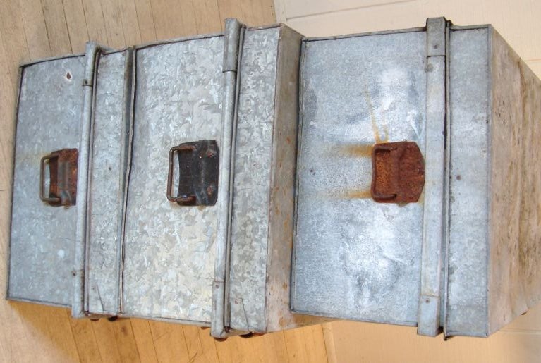 Collection of Large Vintage Industrial Zinc Trunks 6
