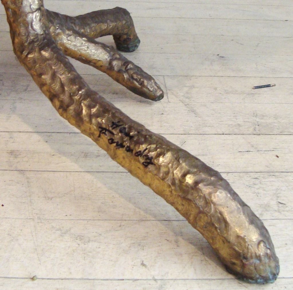 Ultra Rare Henri Fernandez Petrified Wood and Bronze Cocktail Table, C. 1980 2