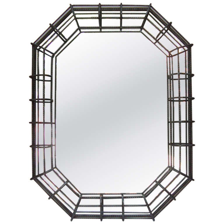 Large 1980's French Industrial Rebar Steel Mirror at 1stDibs