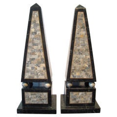 Large Pair of Karl Springer Tessellated Marble Obelisks